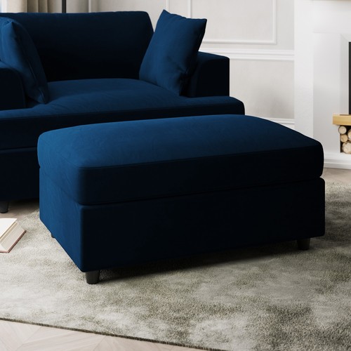 Large navy velvet footstool - large,