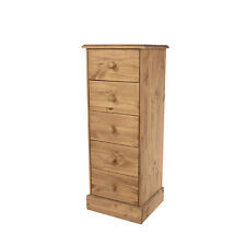 Chest Of Drawers 5 Drawer Solid Pine Bedroom Storage Antique Wax Finish Tallboy