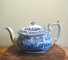 Spode Blue Italian Teapot Holds 2 Pints Vintage Made In England.