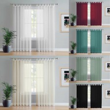 Pair (2 Panels) - Sheer Tab Top Plain Voile Net Curtain Panels  -  Free Postage