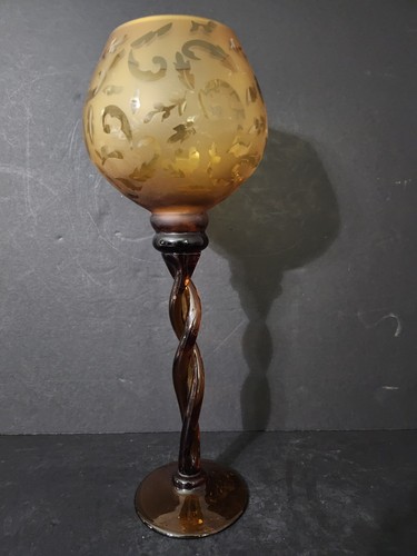 Vtg amber candle holder with - candle,