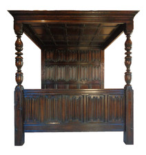 LARGE CARVED OAK FOUR POSTER BED RARE SUPER KING SIZE - ANTIQUE STYLE 4 POSTER 