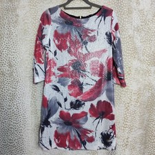 Zara Womens Sequin Shift Dress Size Medium Floral Print Zip Closure 3/4 Sleeves 