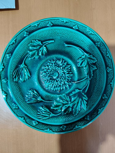 Vintage green glazed majolica - green,