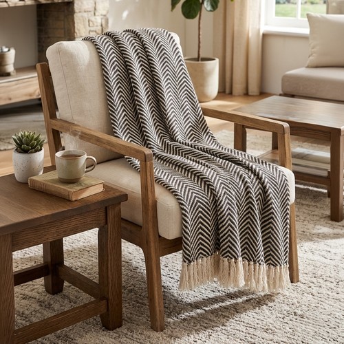 Cotton herringbone throw extra - cotton,