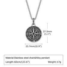 Men Silver Compass Pendant