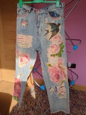 Ladies Unique Stunning Magnolia Pearl Applique Jeans One Size Adjustable Waist