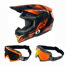 Oneal Combo Cross Helmet w/ Goggles 3SRS HAZE Blue Orange MX Helmet Race Crossbr