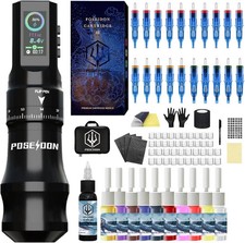Tattoo Pen Kit-POSEIDON, Wireless Rotary Tattoo Gun Kit, LED Color Screen Tattoo