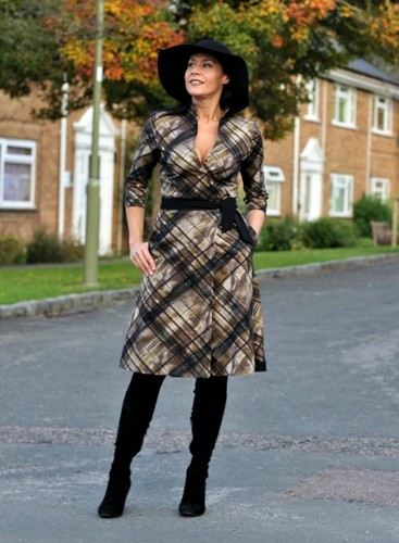 Brown check dress wrap over - brown,