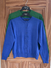 Ex M&S Collection New Crew Neck Button Cardigan Top Dark Blue Green Size 10 - 22