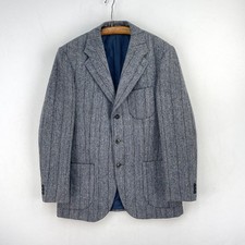 Harris Tweed Sports Jacket Mens 38R Blue Herringbone Wool Country Hacking Blazer