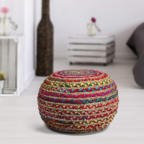 Pouf cover cotton jute braided - pouf,