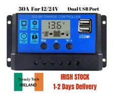 30A Solar Charge Controller 12V/ 24V PWM Solar Panel Timer & Setting Dual USB