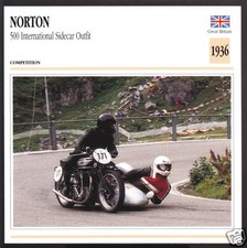 1936 Norton 500cc International Sidecar Outfit Motorcycle Photo Spec Info Card