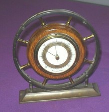 VINTAGE 1950s DESK TOP SHIPS WHEEL WITHIN A COPPER STAND FISCHER BAROMETER