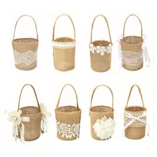 Retro Burlap Flower Basket Wedding Ceremony Flower Girl Basket