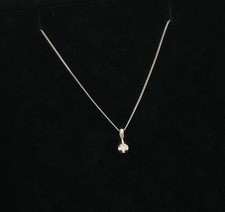 H Samuel 9ct 9k White Gold 0.10ct Natural Diamond Solitaire Necklace 16” In Box