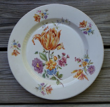 Antique 9 1/4" Furstenberg Plate-Large Flower + Small Flowers-Gold Rim-1860-1900