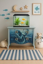 Solid Oak Vintage Chest Of Drawers With Octopus Decoupage