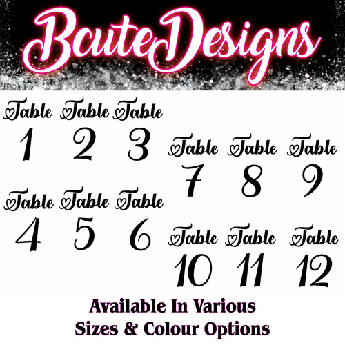 Table seating numbers - table,