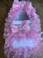 Beautiful White/Pink Dolls Moses Basket - Frilly Bling Bows