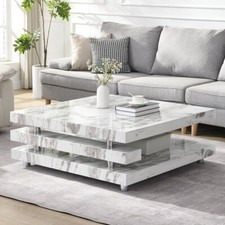 Borneo High Gloss Coffee Table Square In Filo Marble Effect