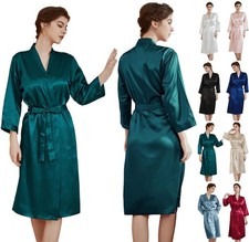 UK Long Plain Satin Silk Robe