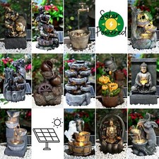 Solar Outdoor Cascading Fountain Garden Water Feature LED Polyresin Statue Home 