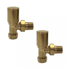 Straight Brushed Brass Heated Towel Rail Ladder Bathroom Radiator Valves