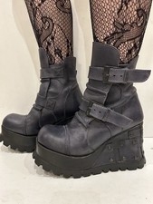 Shellys Dark Purple/Navy Platform Ankle Boots UK6 Steampunk Goth Alt Rock VGC