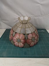 Large Tiffany Style Pendant Capiz Shell Light Shade Lampshade Pink Vintage 1970s