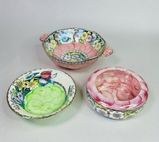 3 Vintage Mid Century Maling Ware Thumb Print Lustre Floral Dishes / Bowls