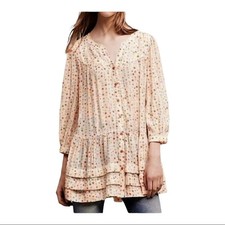 Anthropologie Maeve Paccia Ruffle Tiered Tunic Blouse Womens Size XS