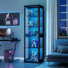 Display Cabinet whit Glass Doors, 71" Tall Curio Cabinet whit LED Light for Toys