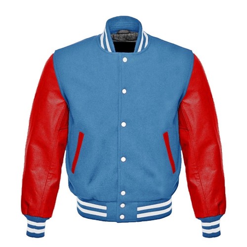 Sky blue wool varsity bomber - blue,