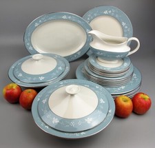 Royal Doulton Dinner Service Set "Reflection" 6 place setting. Blue. Bone china.