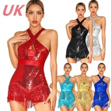 UK Women's Sequins Leotard Ballroom Latin Jazz Modern Dance Dress Costumes