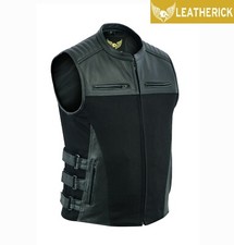 Men's SWAT Tactical Denim and Buffalo Leather Waistcoat with Perforated Pockets