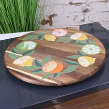 Saitras 35cm Wooden Lazy Susan Citrus Design Kitchen Decor Chopping Serving Gift