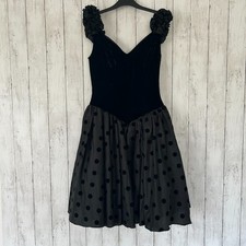 After Six by Ronald Joyce Vintage Dress UK 12 Black Velvet Polka Dot Party