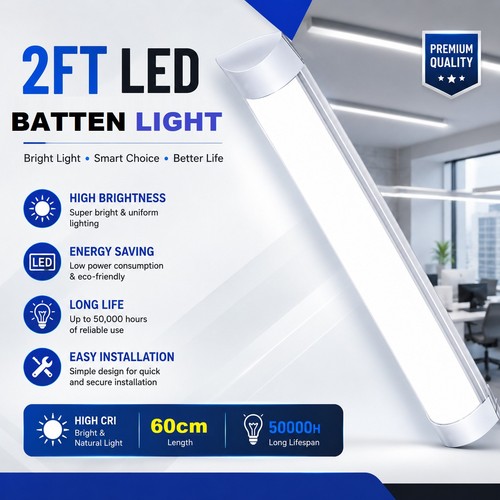 2ft led batten light 6500k - 2ft,