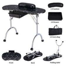 Black Manicure Nail Table Portable Station Desk Spa Beauty Salon Equipment
