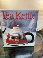 ROSCHO Santa Claus Enamel Whistling Tea Pot Kettle Holiday 3 Quart Vintage