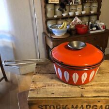 Vintage Cathrineholm Bright Orange Enamel Lidded Saucepan – Great! –