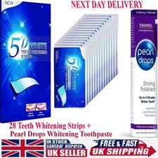 28 TEETH WHITENING STRIPS 5D Kit + PEARL DROPS TOOTHPASTE POLISHED Whiten 75ML