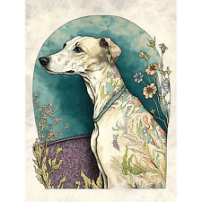 Whippet Dog Flowers Modern Watercolour XL Wall Art Canvas Poster Print Huge
