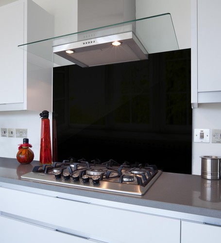 Black kitchen glass splashback - black,