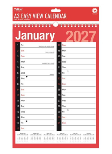 2027 month view wall - a3,