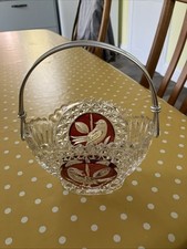 VINTAGE HOFBAUER BYRDES LEAD CRYSTAL RUBY RED BIRDS SMALL BASKET 7''white Metal
